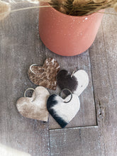 Load image into Gallery viewer, Cowhide Heart Keychains
